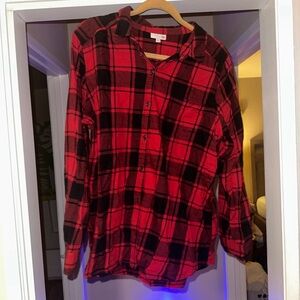 Lucky Brand Red and Black Plaid Button Down Shirt